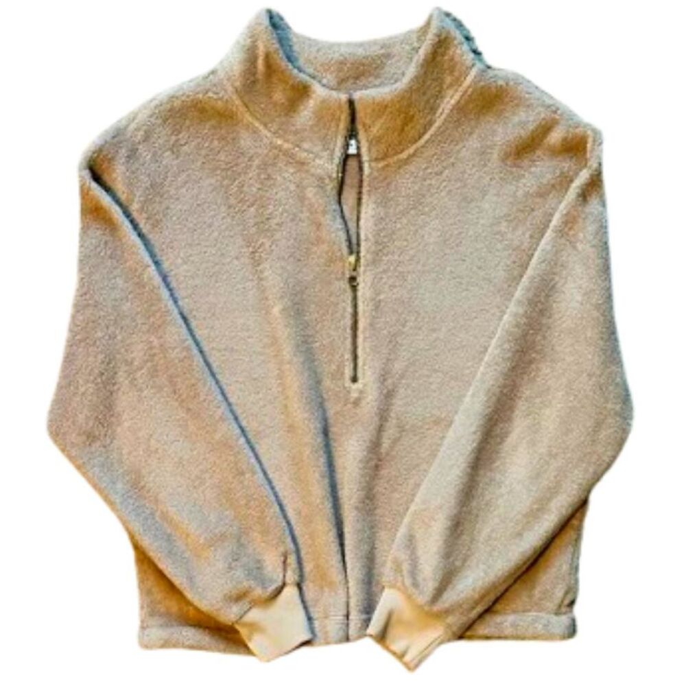 Old Navy Teddy Tan Brown Long Sleeve 1/4 Zip Crop Fleece Sweater Pullover Medium